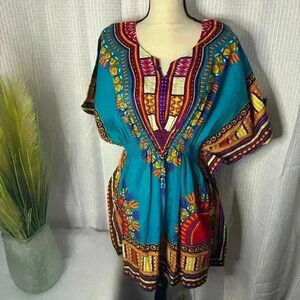 Karan Women’s One Size Dashiki Elastic Waist Colorful Dress